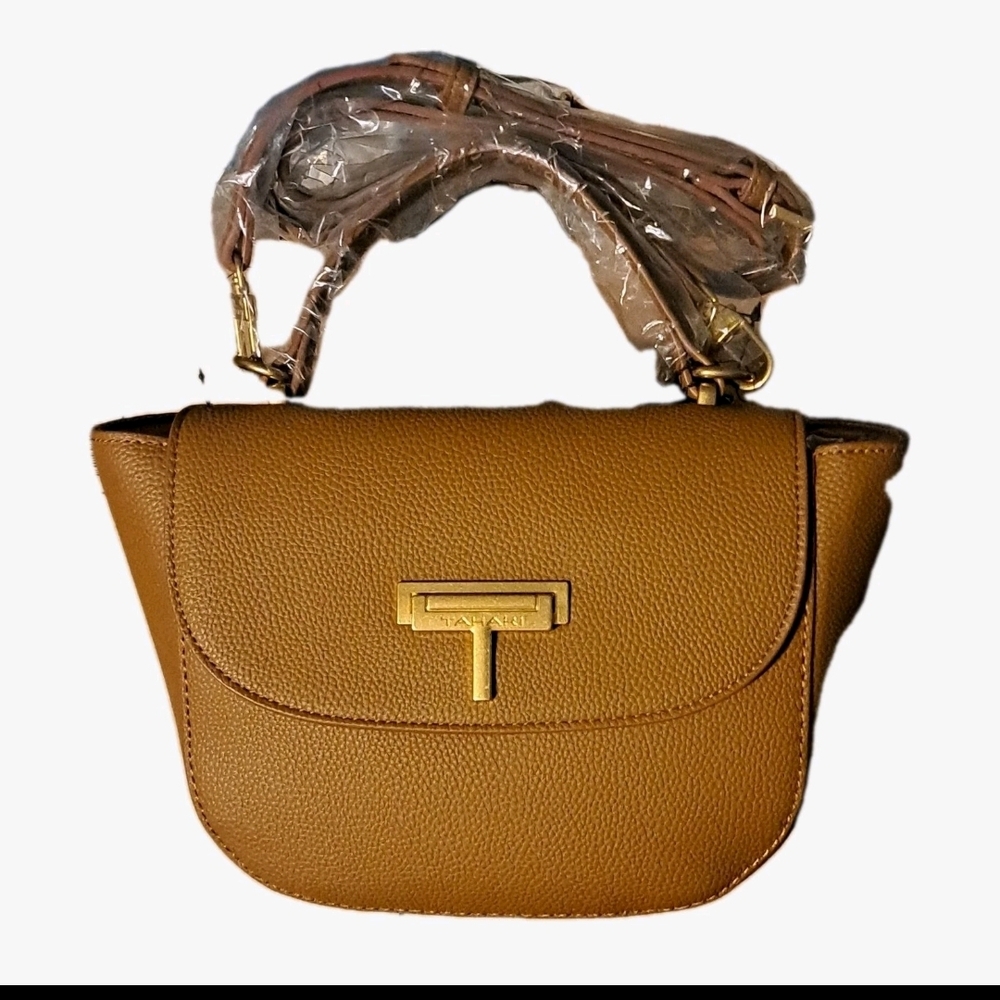 Tahari Tan Crossbody Bag with Gold Hardware
